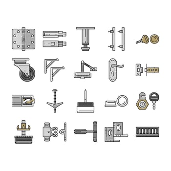 hardware furniture equipment icons set vector