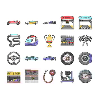 car race vehicle speed auto icons set vector