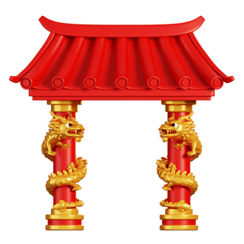 Chinese gate with dragon on pole. Chinese new year elements icon. 3D rendering png
