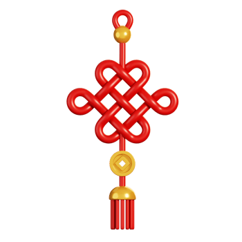 Cartoon Chinese knot hanging ornament. Chinese new year elements icon. 3D rendering png