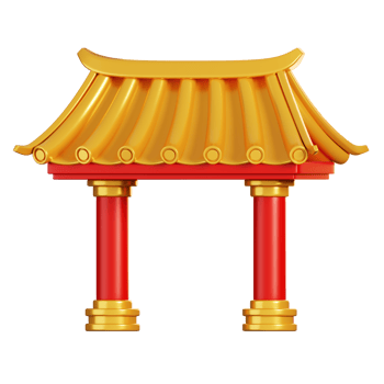 Red gold Chinese gate. Chinese new year elements icon. 3D rendering png