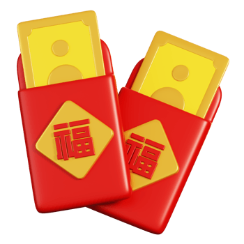 Ang pao red envelope or pocket with blessing word. Chinese new year elements icon. 3D rendering png