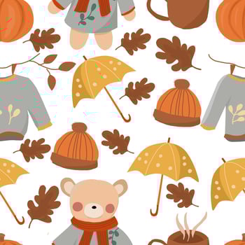 Cute Bear and Pumpkin Seamless Pattern vector