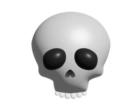 Gradient whitish gray human skull with black eye sockets 3D icon png