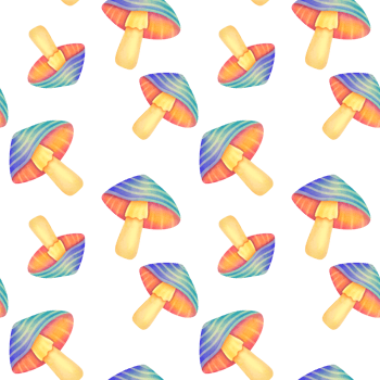 magical neon fairy mushrooms background. Bright unusual Fantastic alien Vibrant groovy, funky fungus seamless pattern. watercolor botanical clip art cut out illustration png