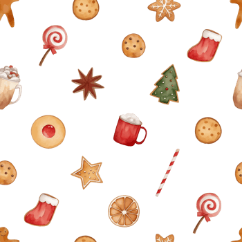 Watercolor christmas cookies seamless pattern png