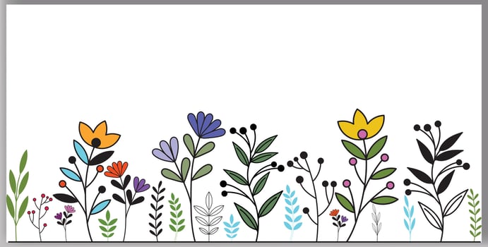 Hand-drawn wildflower meadow Style vector illustration, Flower and leaf herbs isolated on a white background