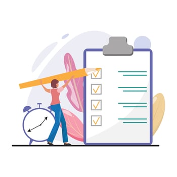Checklist concept illustration with a woman holding a big pencil vector