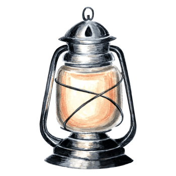 Watercolor vintage lantern burning warm light. Template retro antique kerosene lamp in metal frame standing. Hand drawn isolated illustration for card and stickers, embroidery, dishes and textile png
