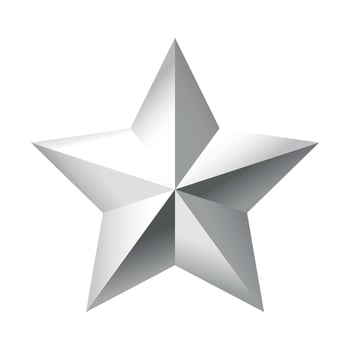 Silver Christmas 3d Star metal glossy bright shine five angle star shape isolated on white Background. Icon for holiday design element. vector