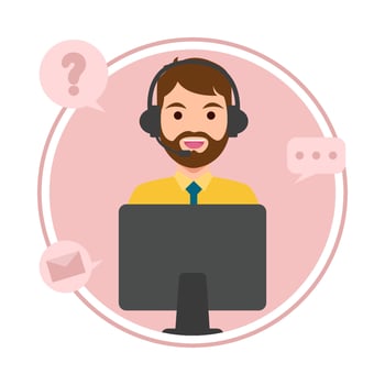 call center work in front computer with answer customer questions illustration vector