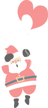 merry christmas and happy new year with cute santa claus and heart balloon, flat png transparent element cartoon character design