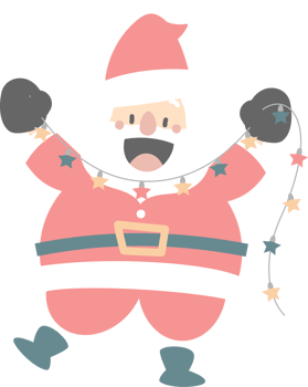 merry christmas and happy new year with cute santa claus and christmas light, flat png transparent element cartoon character design