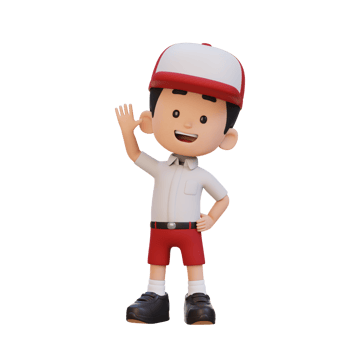 3D kid character waving hand with cute happy face png