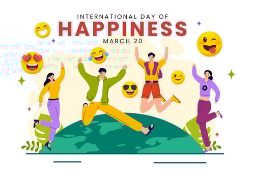 World Happiness Day Celebration Vector Illustration with on 20 March Smiling Face Expression and Yellow Background in Flat Cartoon Design