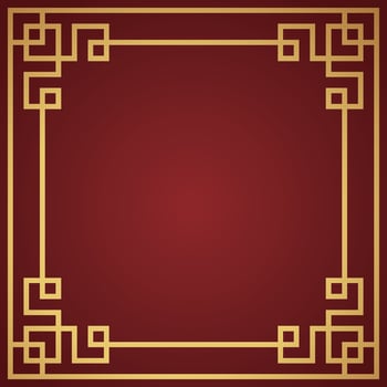 Vector chinese frame border, rectangle and circle design on red background