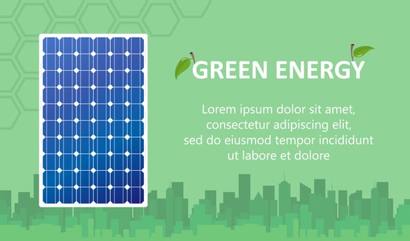 Green Energy Solar panel on white, alternative electricity source, concept of sustainable resources. Vector illustration