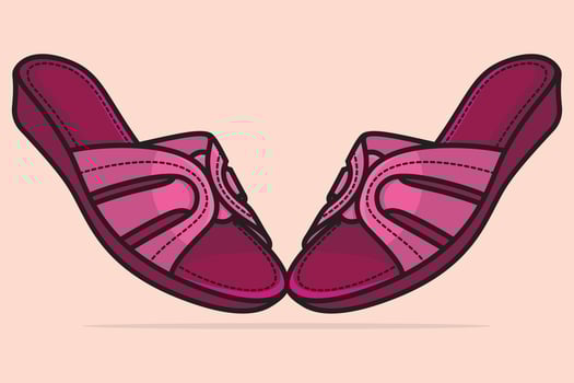 Pair Of Female Fashion Elegant Footwear Slipper vector illustration. Beauty fashion objects icon concept. Stylish and casual trendy slipper pair vector design.