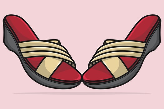 Pair Of Stylish Women Feet Wearing Slipper vector illustration. Beauty fashion objects icon concept. Female colorful unique style slipper shoes pair vector design.