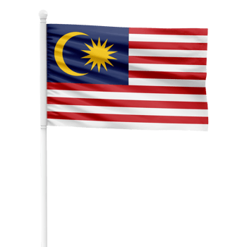 Realistic Malaysia Flag Waving on a White Metal Pole with Transparent Background png