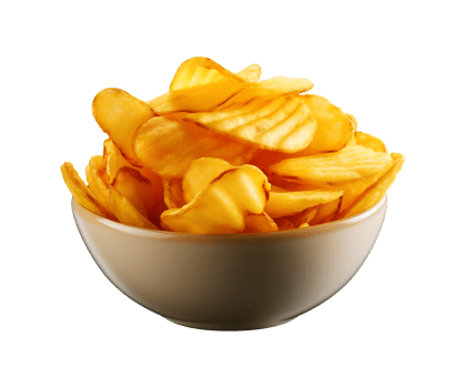 AI generated potato chips in a bowl isolated on a transparent background, PNG