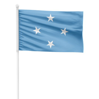 Realistic Micronesia Flag Waving on a White Metal Pole with Transparent Background png