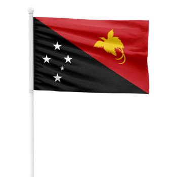 Realistic Papua New Guinea Flag Waving on a White Metal Pole with Transparent Background png