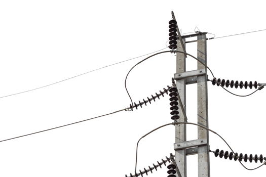 High Electric pole isolated on transparent background. Concrete power lines, Electric power transmission. Utility pole Electricity concept. High voltage tower wires, copy space png