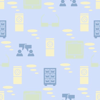 Vector pattern background office icons flat color.seamless motif icon office