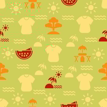 Vector pattern with summer or travel icons flat and solid color styles. summer Icons Seamless on color background. Editable pattern in swatches.