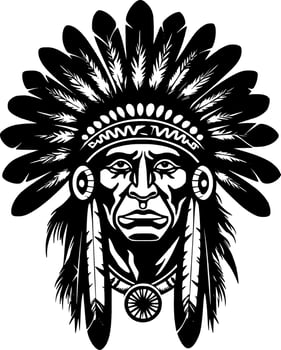Indian Chief, Black and White Vector illustration