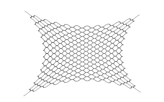 Illustration of a black fishing or football net.Checkered wavy background in doodle style. vector