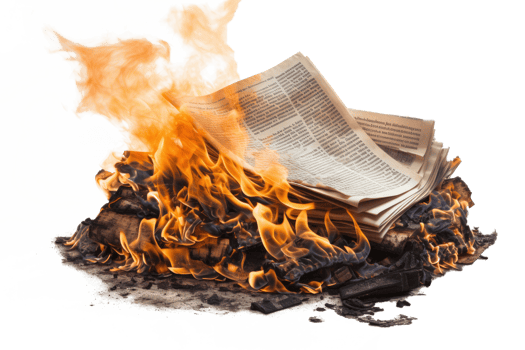AI generated Burning newspaper with flame. Concept of propaganda and fake news png