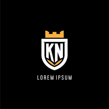 Initial KN logo with shield, esport gaming logo monogram style vector