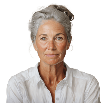 AI generated an older woman wearing a white shirt. png