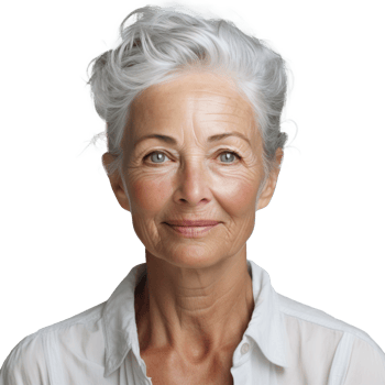 AI generated an older woman wearing a white shirt. png