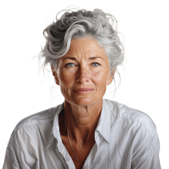 AI generated an older woman wearing a white shirt. png
