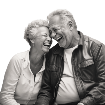 AI generated an older man and woman smiling and holding onto each other png