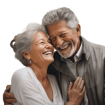 AI generated an older man and woman smiling and holding onto each other png