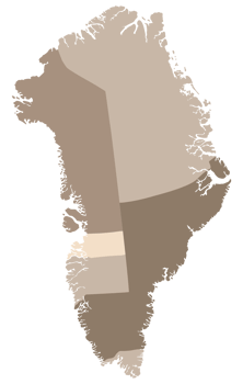 Greenland map. Map of Greenland divided into five regions. png