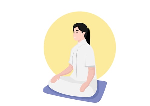Woman meditating, revitalizing spirit, health and well-being concept. vector
