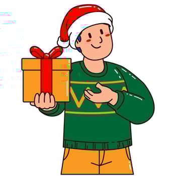 Man in a Santa Claus hat holding a gift box vector