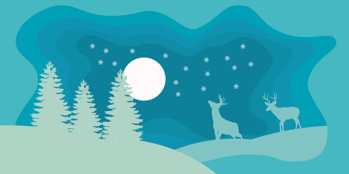 Background design with winter paper cut composition with deer. vector