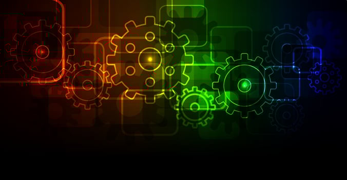 Abstract gradient background with gears, vector illustration. The multifunctional design can be used as a cover.