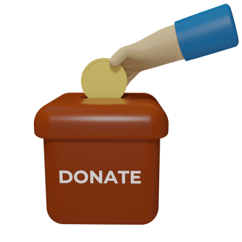 3D rendering of an icon of a hand holding a coin and a box that says donate png