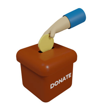 3D rendering of an icon of a hand holding a coin and a box that says donate png
