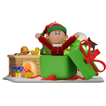 3d boy character christmas Out Of The Gift pose png