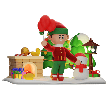 3d boy character christmas Holding Balloons pose png