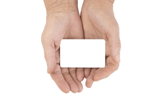 blank card in hands of senior woman close up isolated on transparent background. png