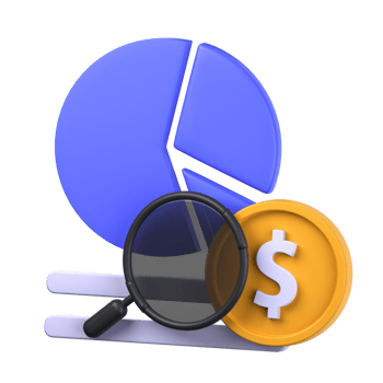 financial research 3d illustration object. 3d financial research of finance concept. financial description chart with magnifying glass. 3d finance vector render icon illustration png